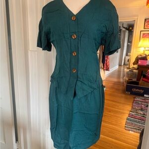 Vintage 80s Teal Skirt/Blouse Set